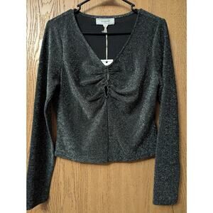 No Comment Size Large Women's Gray Shimmer/Sparkle Keyhole front Top NWT
